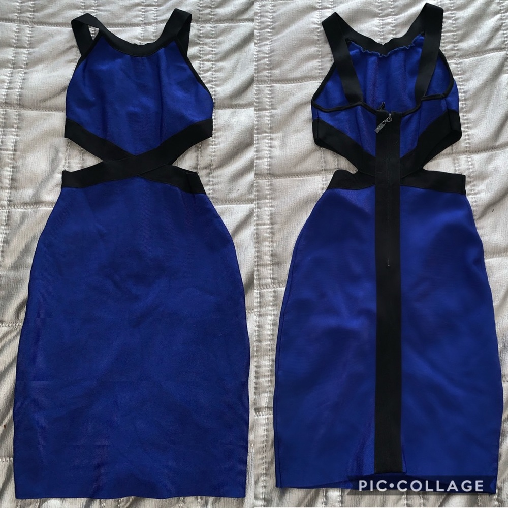 marciano guess black and blue dress